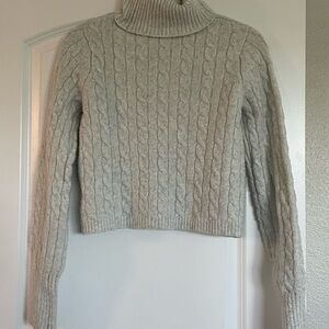 Jessica Simpson Light Gray Cable Knit Turtleneck Sweater
